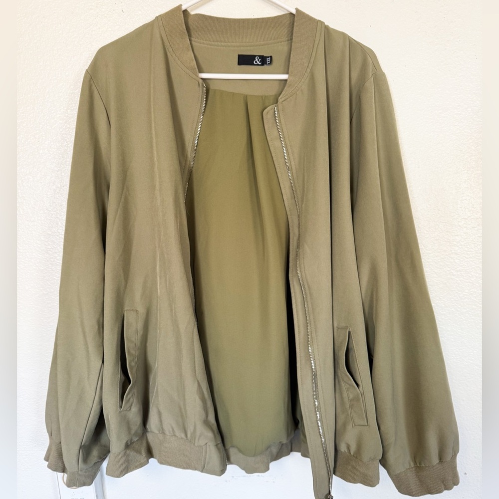 Sage Green Bomber Jacket Women’s XXL Lightweight Zip Minimalist